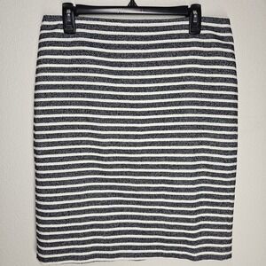 NWT Ann Taylor Striped Pencil Skirt Navy White Sparkle Tweed Knee Length Size 10
